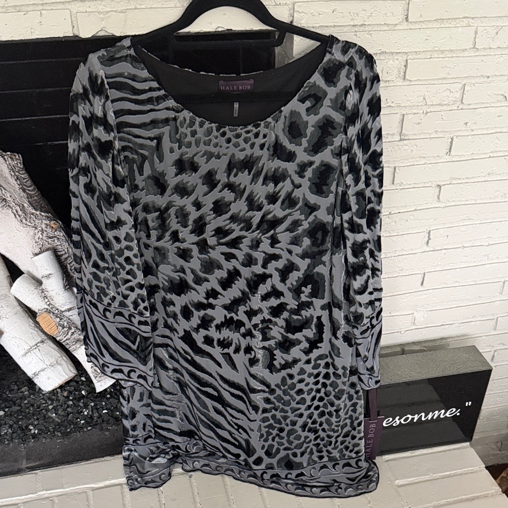 NWT Hale bob Animal Print  Silk dress L